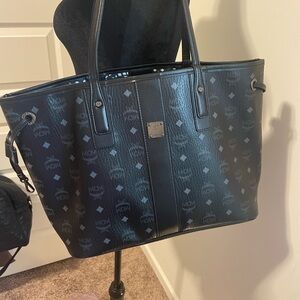 MCM Black Monogram Tote Bag